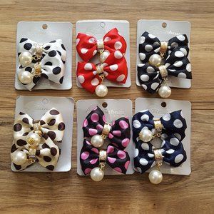 12pcs set kawaii satin polka dot pearl drop hair bow clips